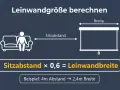 Schema zur Berechnung der Leinwandbreite basierend auf dem Sitzabstand. Formel: Sitzabstand x 0,6 = Leinwandbreite.